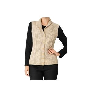 Woolrich Sweater Vest Womens Size L Tan Cable Knit Ramie Cotton Button Up Vintag